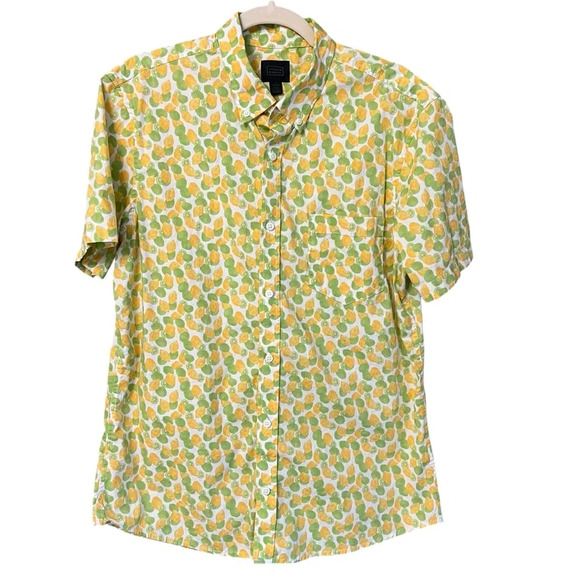 14th & Union Citrus Lemon Lime Print Short Sleeve Shirt Yellow Green Men’s Large - Picture 1 of 5